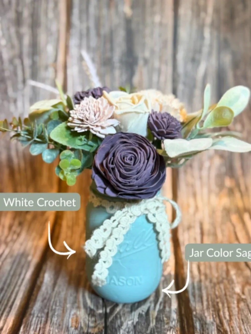 Sola Wood Lavender Wedding Floral Table Centerpieces Set of 3 Mason Jar Decor